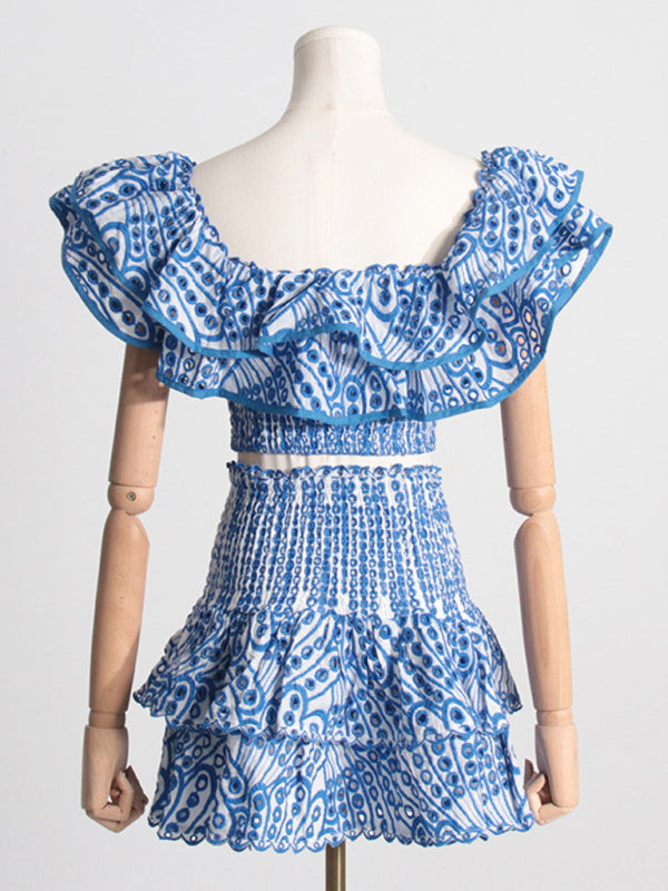 New French-style short top, high-waisted cake layer skirt