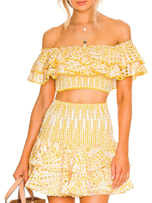New French-style short top, high-waisted cake layer skirt
