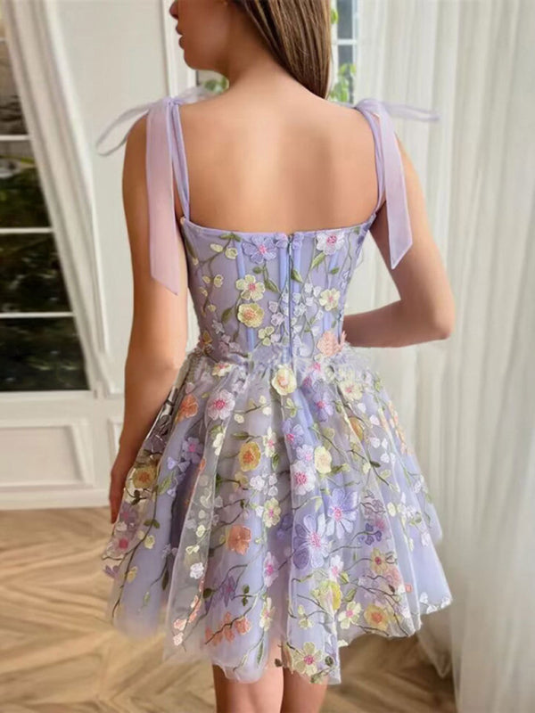 Floral Embroidered Suspender Dress
