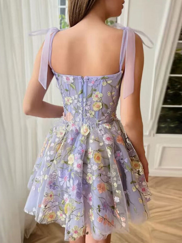 Floral Embroidered Suspender Dress