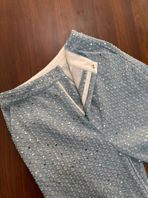 Casual Sequined Denim Straight Pants