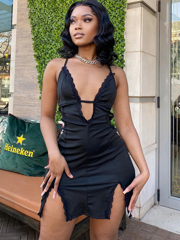 New lace spliting slit dress