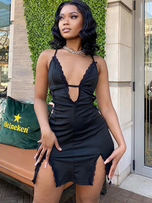 New lace spliting slit dress