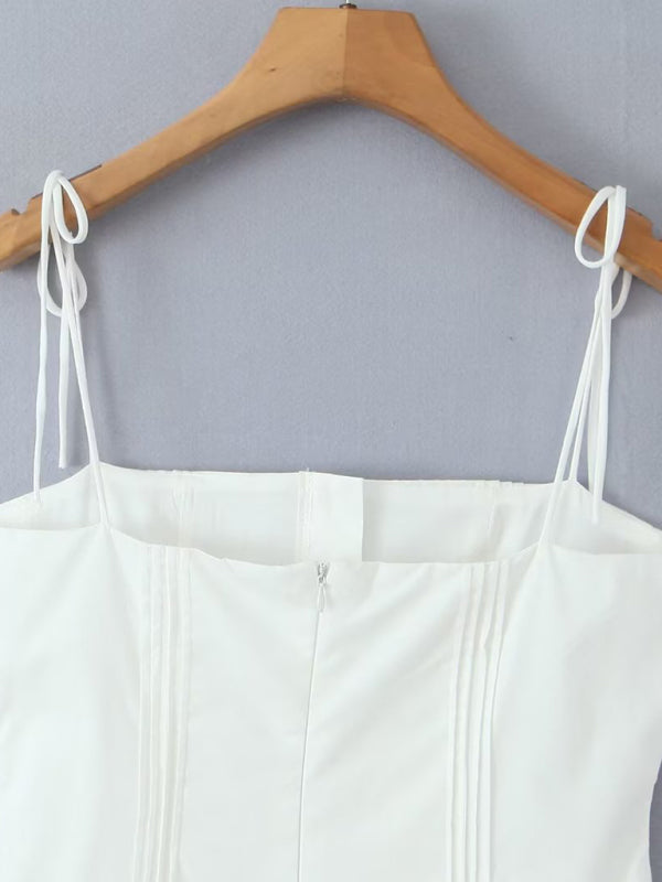 Women's Solid Color Sexy Backless Suspender Pleated Short Dress