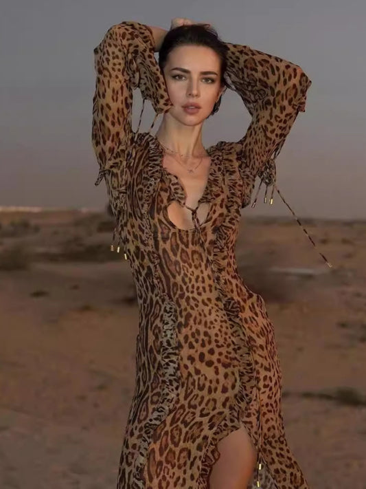 New sexy leopard print long dress