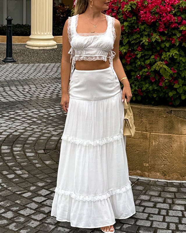 Chic Solid Two Piece Skirt Suit