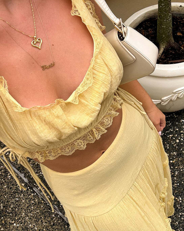 Chic Solid Two Piece Skirt Suit
