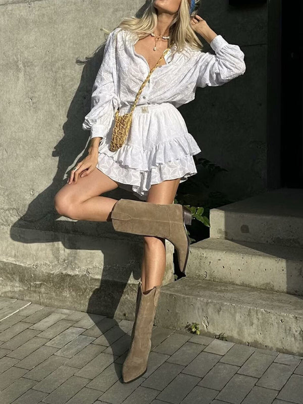 Chic Long Sleeve Shirt & Shorts Outfit