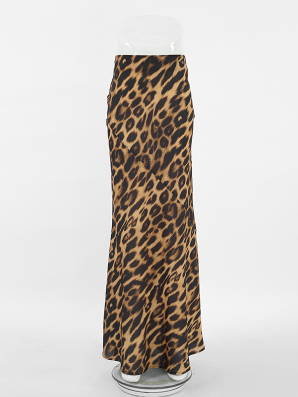 Chiffon fishtail leopard print skirt
