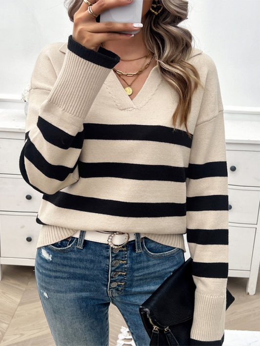 Women's casual loose lapel sweater top