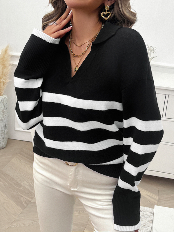 Women's casual loose lapel sweater top