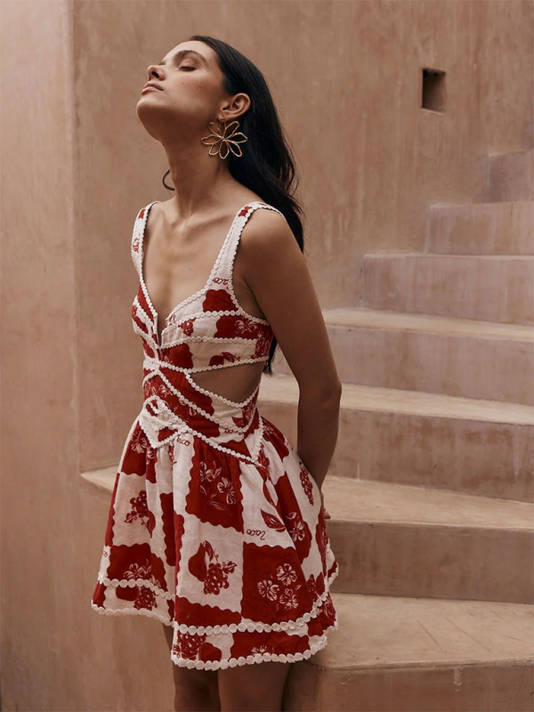 Fashion suspenders print dress