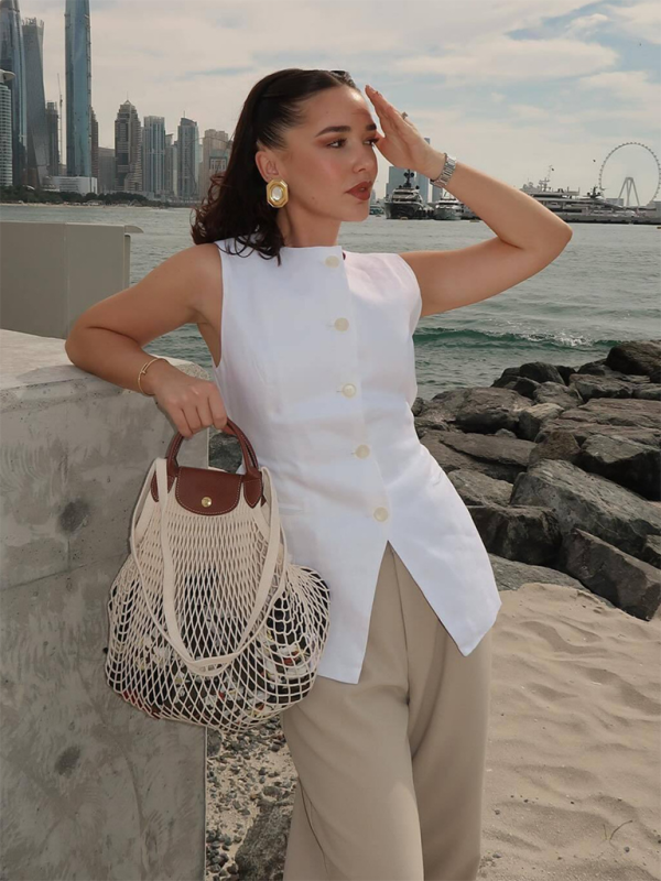 V-neck slim vest suit