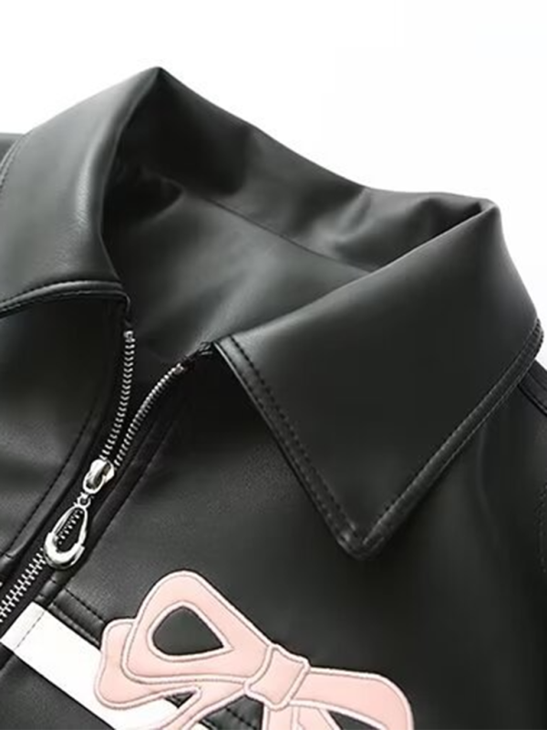 Bow Zipper Leather Jacket
