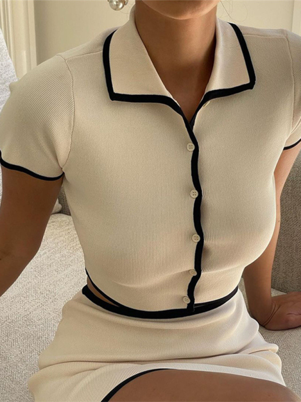 Cardigan lapel short skirt set