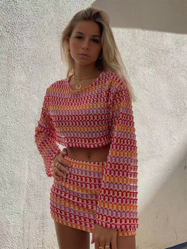 Lace waist-baring trumpet sleeve set