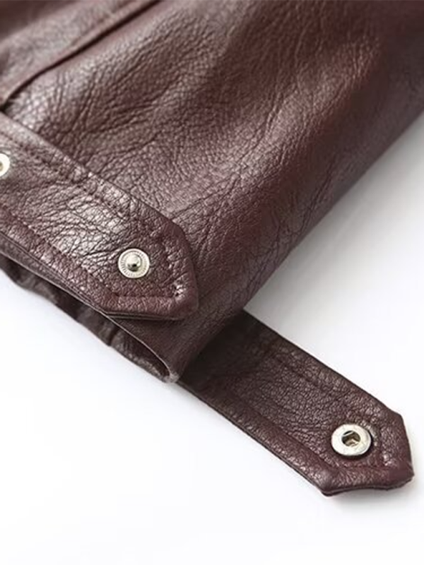 Square collar leather jacket