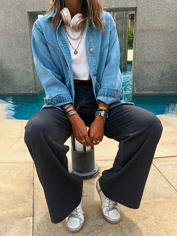 Denim Washed Retro Double Pocket Jacket