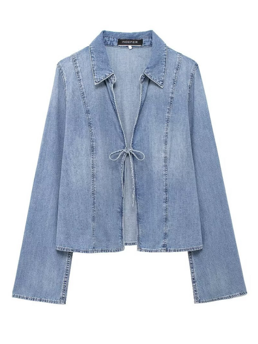 Denim Shirt With Bow