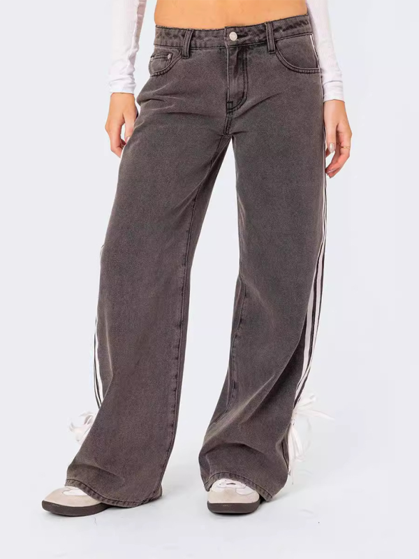 Fashion loose side drawstring jeans