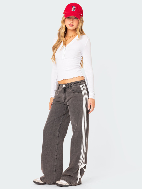 Fashion loose side drawstring jeans