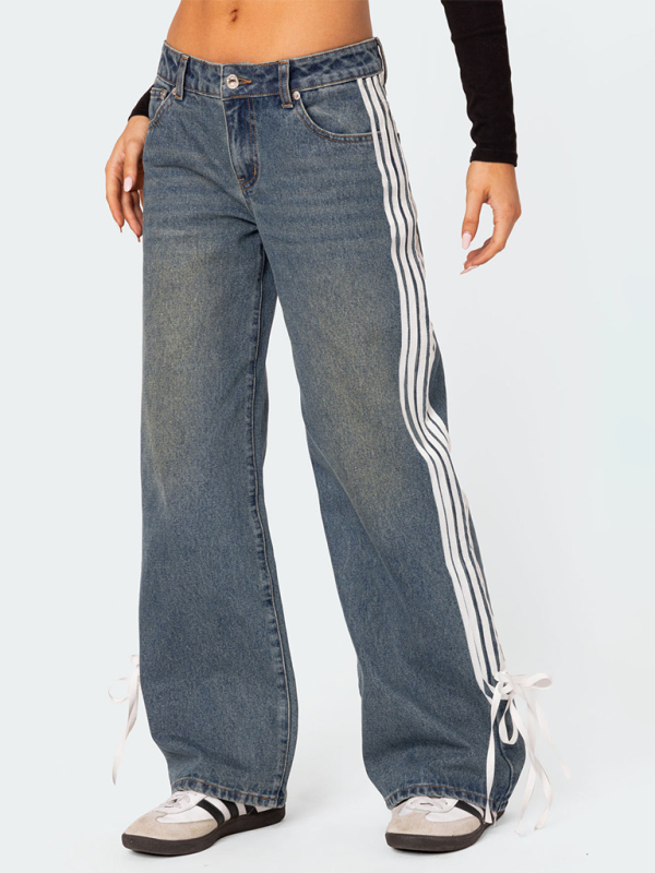 Fashion loose side drawstring jeans