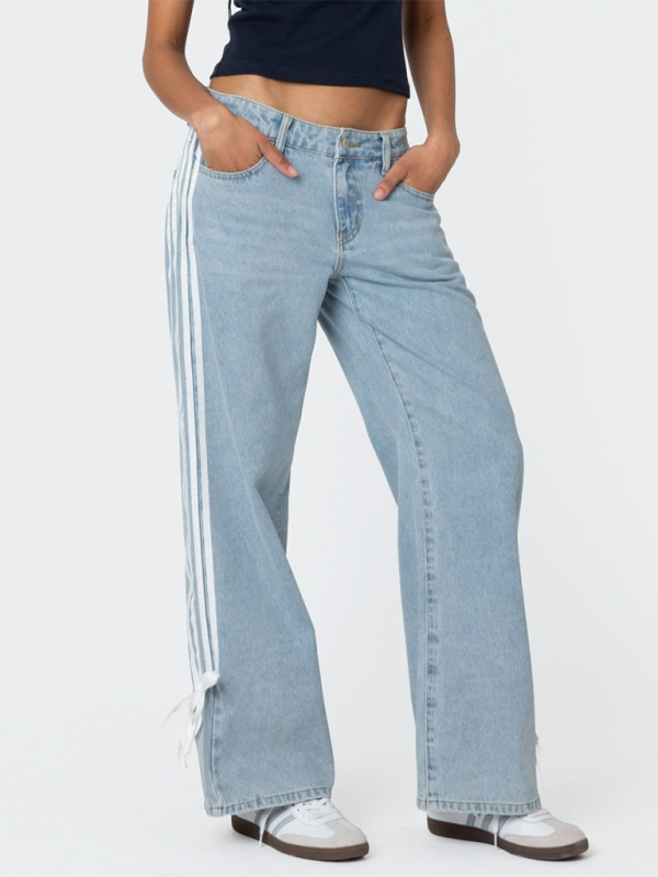 Fashion loose side drawstring jeans