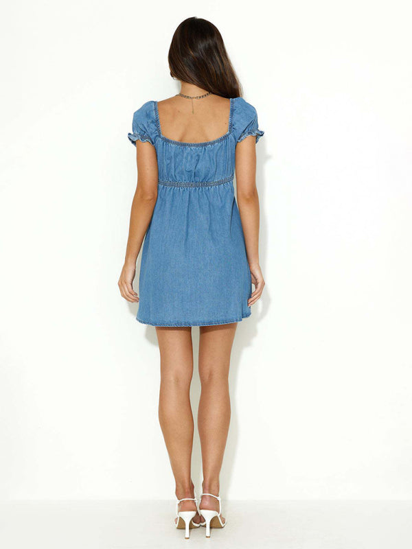 Denim Dress with Puff Sleeves