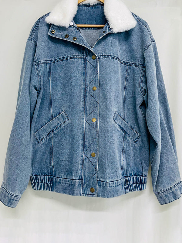 Denim Jacket With Cotton Fur Collar