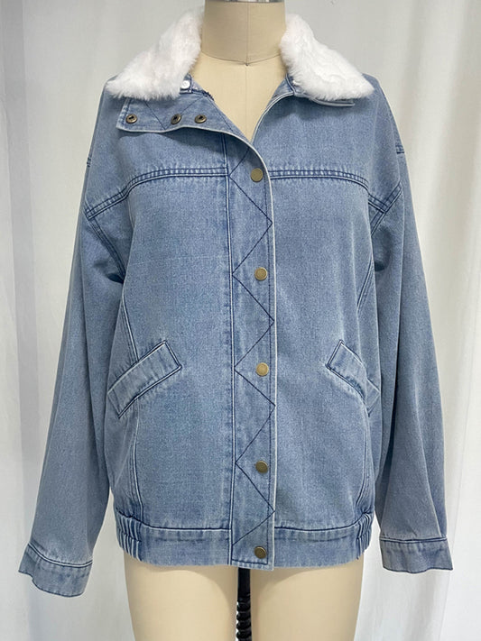 Denim Jacket With Cotton Fur Collar