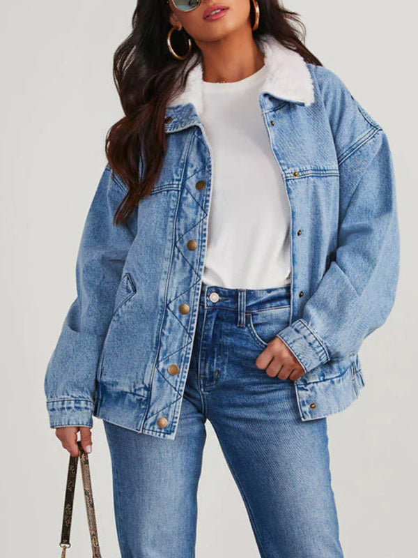 Denim Jacket With Cotton Fur Collar