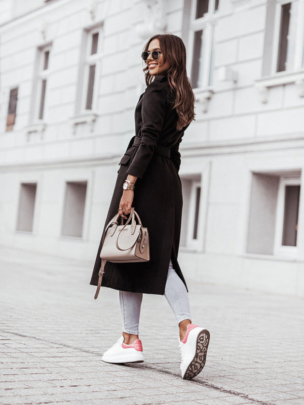 simple long sleeved V-neck tie jacket