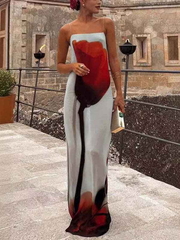 Sexy Halter Printed Positioning Chiffon Dresses