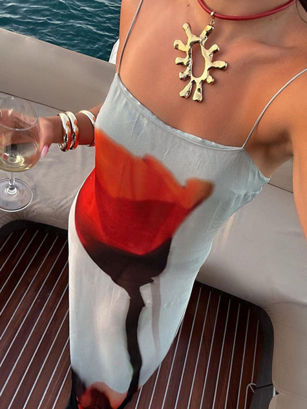 Sexy Halter Printed Positioning Chiffon Dresses