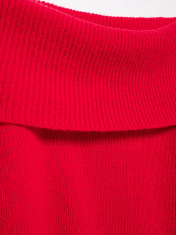 Simple off-shoulder long-sleeved sweater