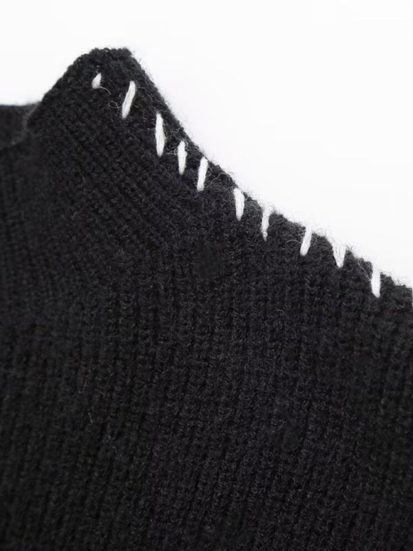 New round neck long sleeve stitching sweater