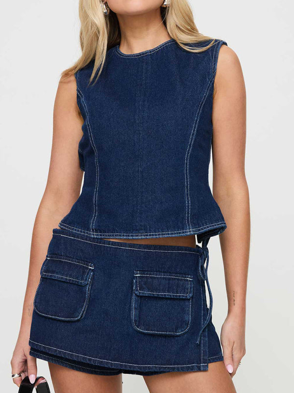 Low Rise Denim Skorts