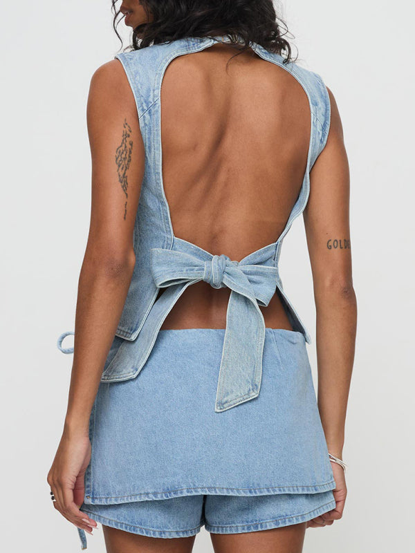 Low Rise Denim Skorts