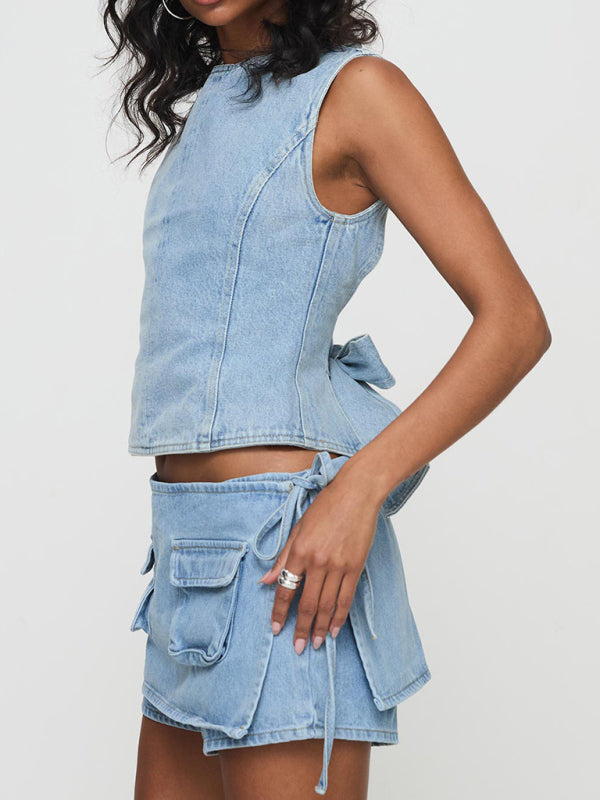 Low Rise Denim Skorts