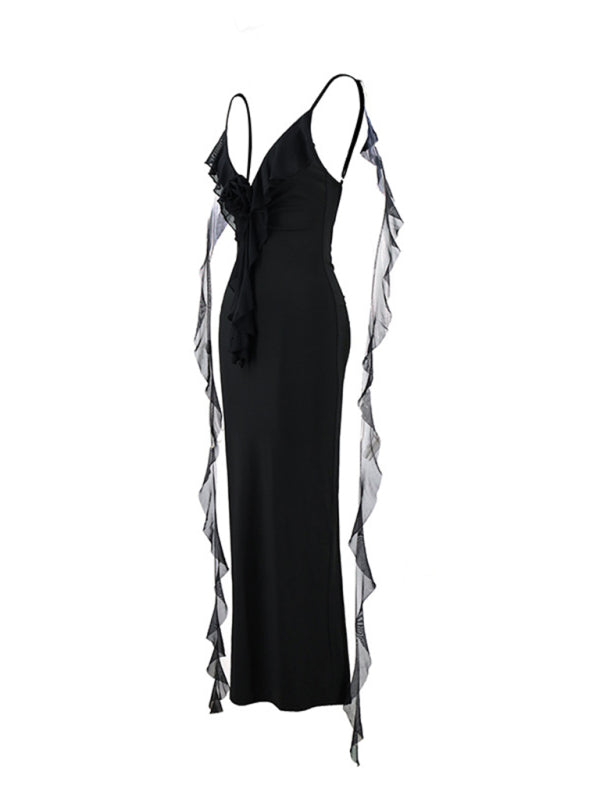 Slim shoulder fishtail evening dress