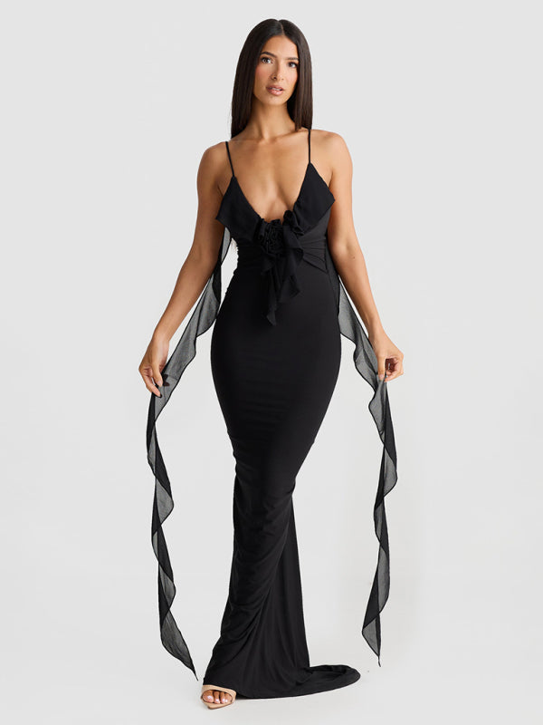Slim shoulder fishtail evening dress