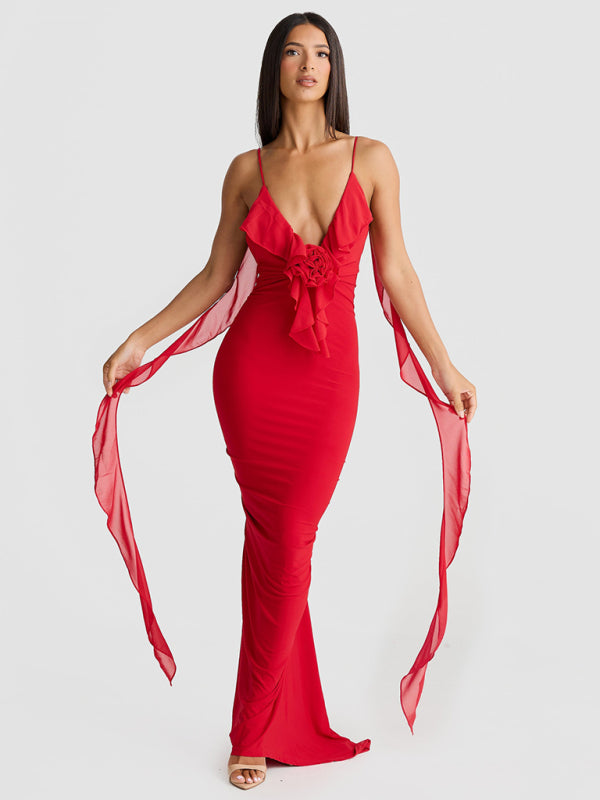 Slim shoulder fishtail evening dress