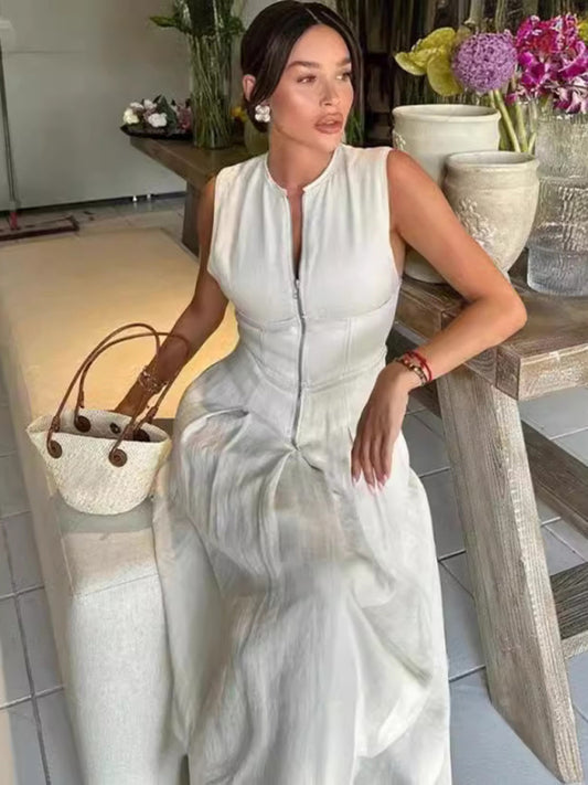 New Sleeveless V-neck Zipper Dress