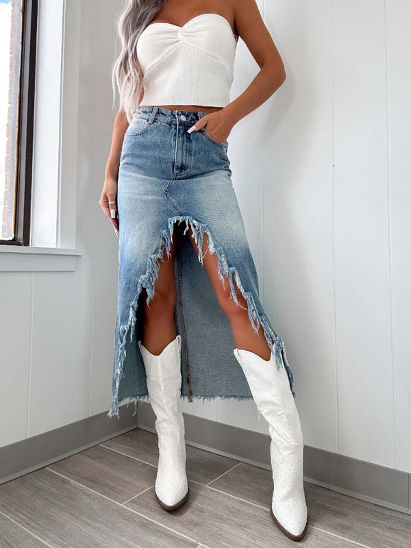 New high waist denim washed skirt