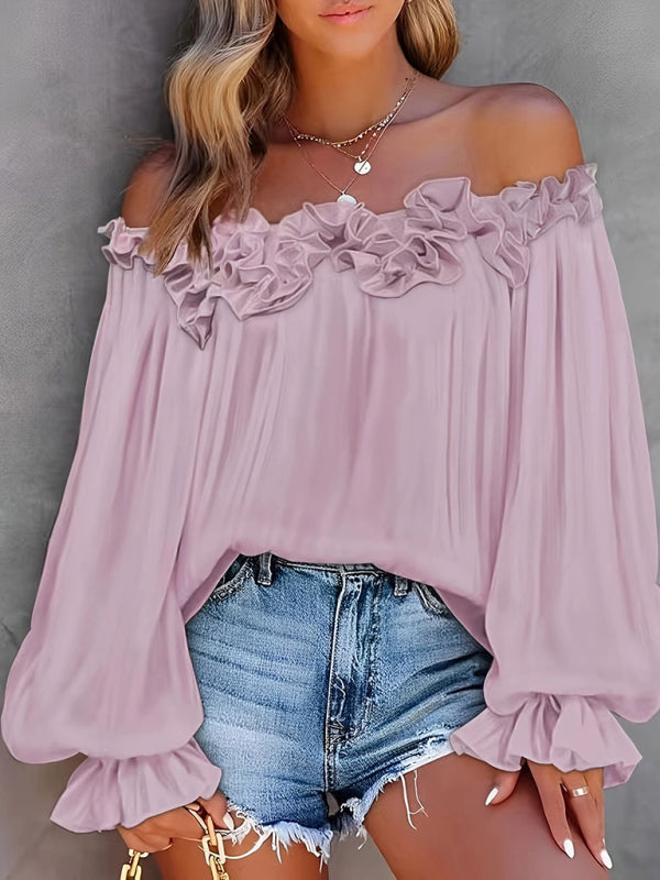 Women's fashion ruffled one shoulder long sleeve top