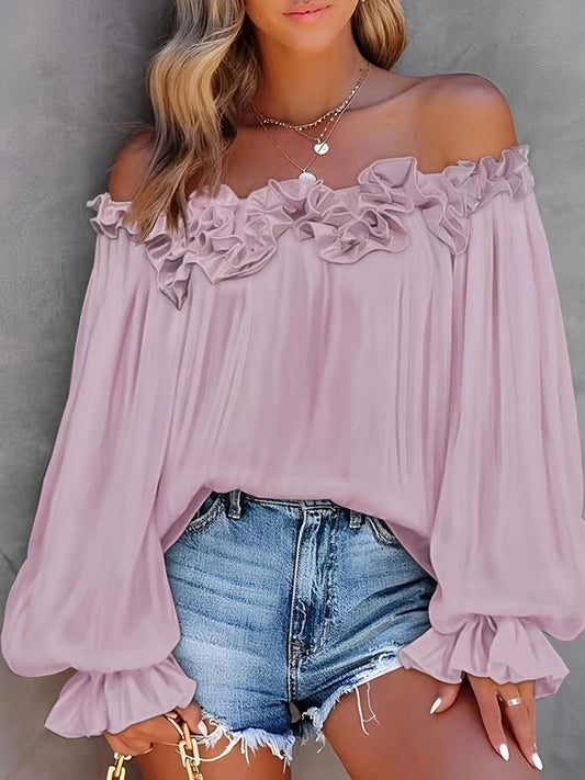 Women's fashion ruffled one shoulder long sleeve top