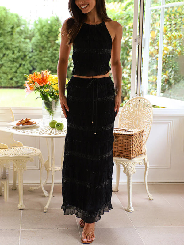 New Sleeveless Chiffon Elastic Waist Two-Piece Suit