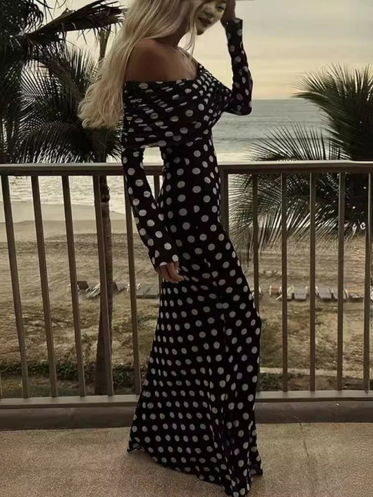 Polka Dot One Shoulder Slim Dress