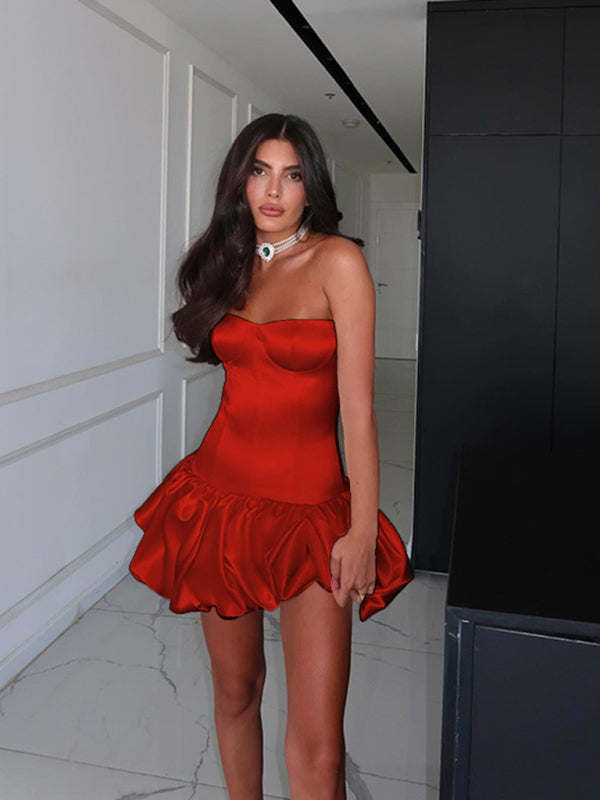 Sexy Slim Fit Tube Top Gathered Dress