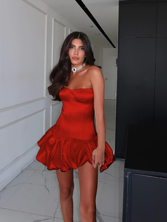 Sexy Slim Fit Tube Top Gathered Dress